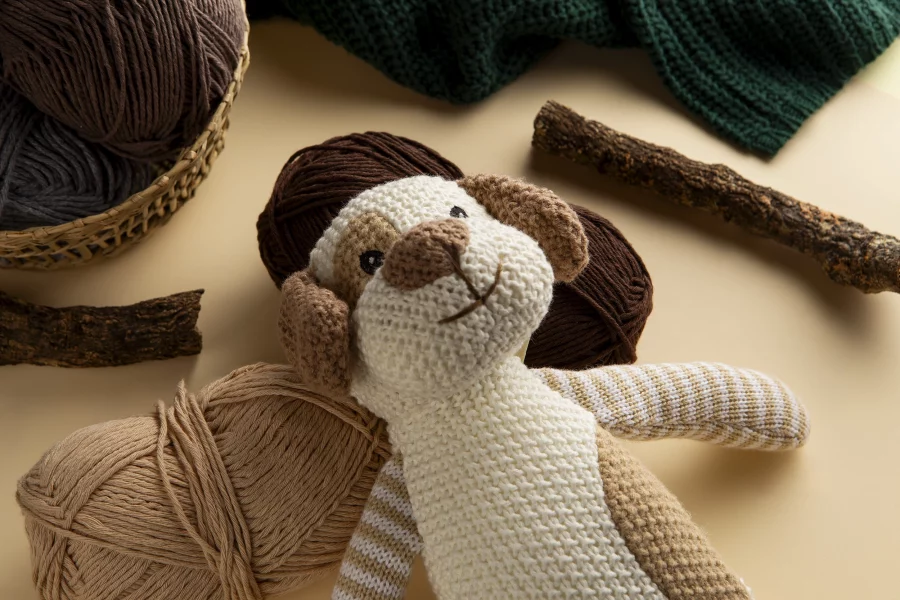 top-view-crochet-plush-still-life